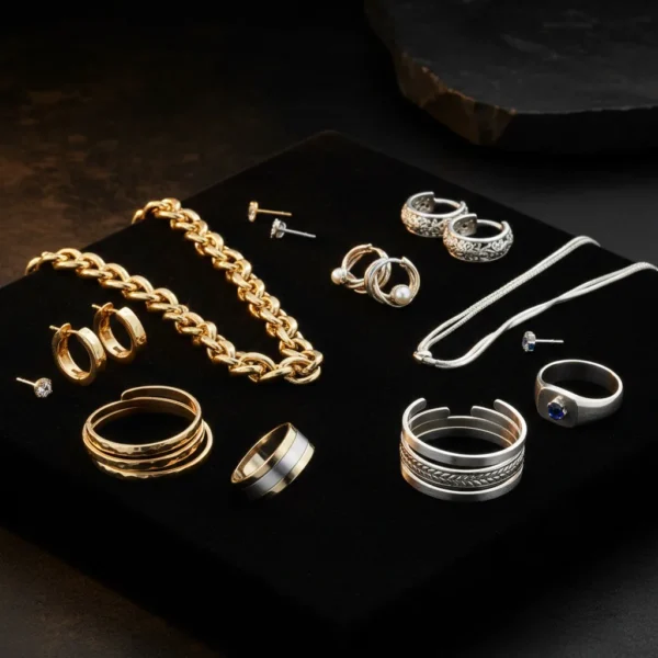 Signature Mixed Reward — Gold + Silver Accessory Duo — YSNNOIR accessory reward, dark luxury black-gold accessory styling