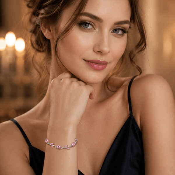 Model wearing a purple leaf crystal-style bracelet